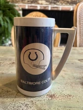 Vintage 1970's Baltimore Colts NFL F  Thermo Serv Plastic Mug Early Old 6.5"