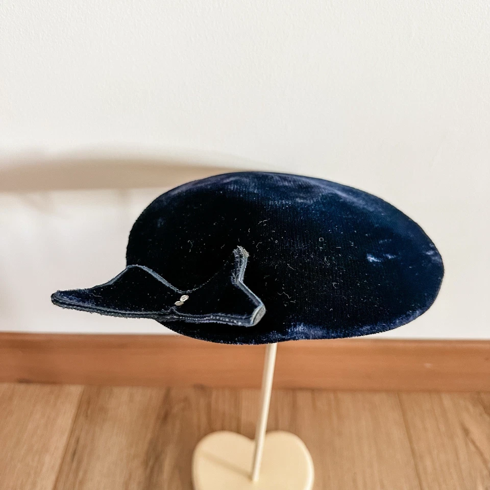 Винтажный 50-х женщин синий бархат шляпа Fascinator волос изделие бант похороны свадьбы - Изображение 2 из 4