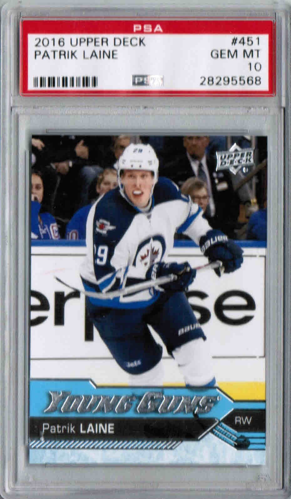 16/17 2016 UPPER DECK PATRIK LAINE #451 YOUNG GUNS ROOKIE RC PSA 10 GEM MINT