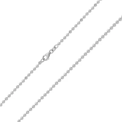 Hommes 10K Blanc or Massif 2.5mm Diamant Lune Coupe Perle Chaîne de Boules 66cm - Photo 1/4
