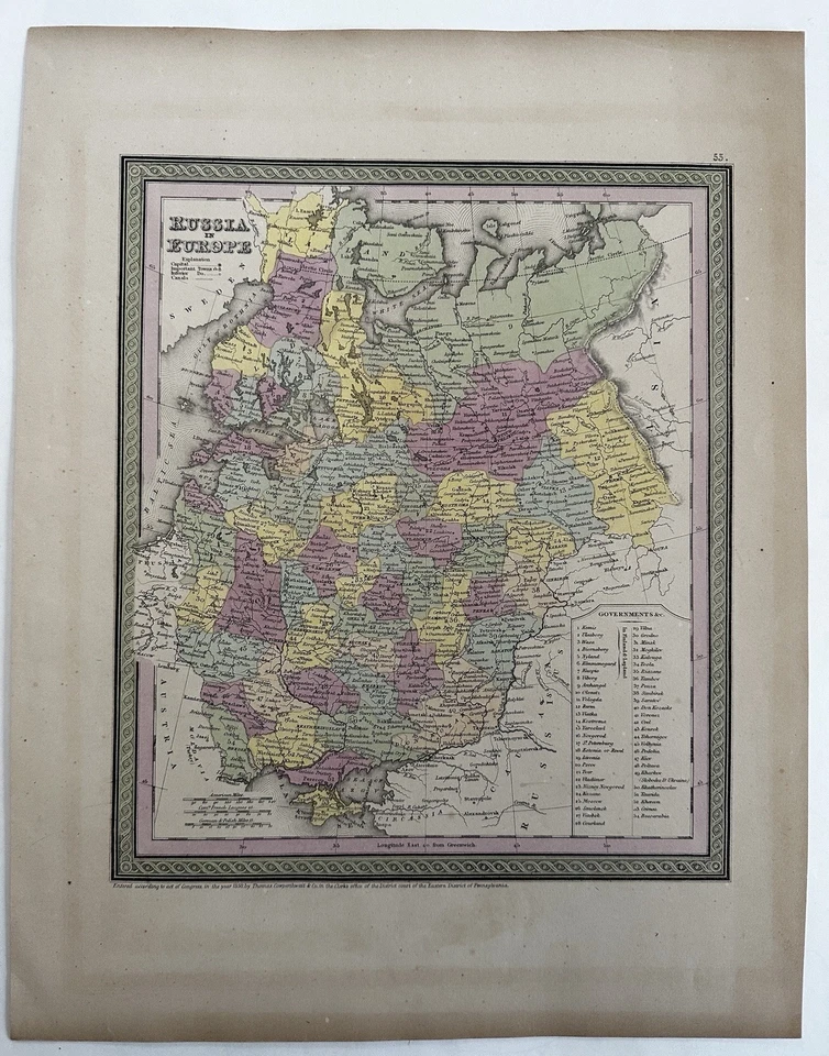 Rusia en Europa 1850 mapa coloreado a mano Cowperthwait Foto 4 de 4