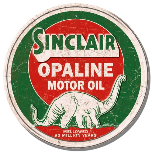 Sinclair Dino Sign Motor Oil Gasoline Round Metal Tin Vintage Style Garage 12''