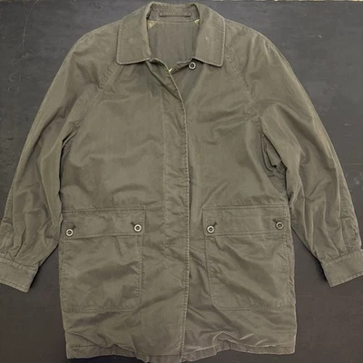 Vintage Burberrys Womens olive button front overcoat SMALL cotton wool Olive