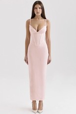HOUSE OF CB 'Romy' Pink Mesh Bodycon Maxi Dress/Size L-US 8-10