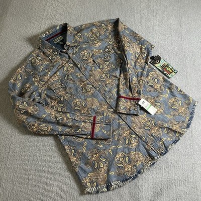 2OH Threads Womens Western Cut Paisley Fringe Old Hippies Shirt Size Large NWT