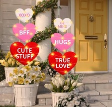6 Pcs Valentine Yard Sign with Light Heart Garden Stakes Outdoor Lawn Bright