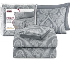Ultra Soft Wrinkle-Free Microfiber Paisley King Sheet Set, Cute Floral Patter...