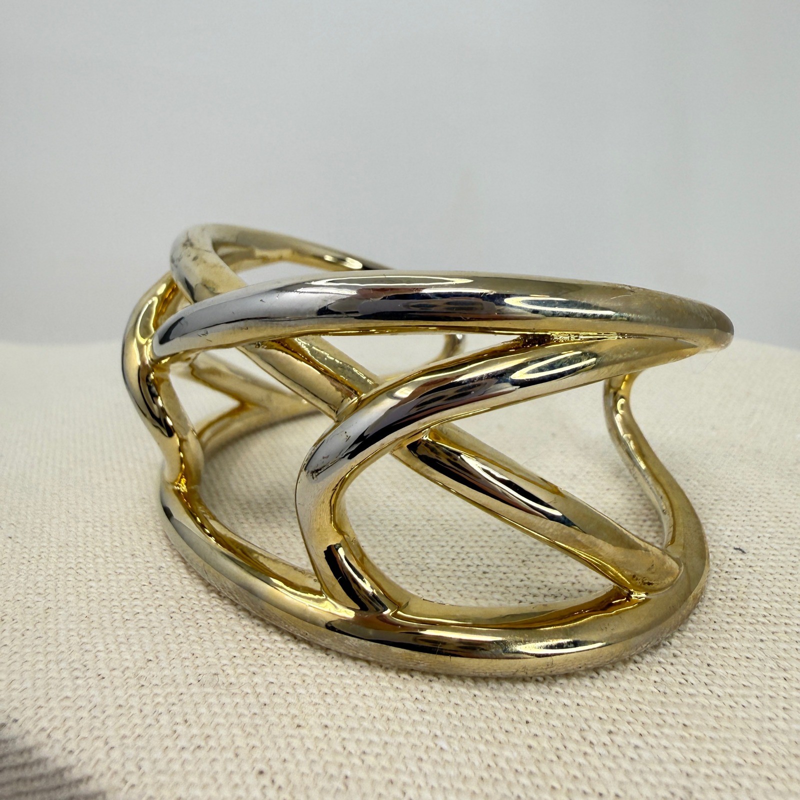 Sculptural Cuff Bracelet Openwork Statement Two T… - image 2