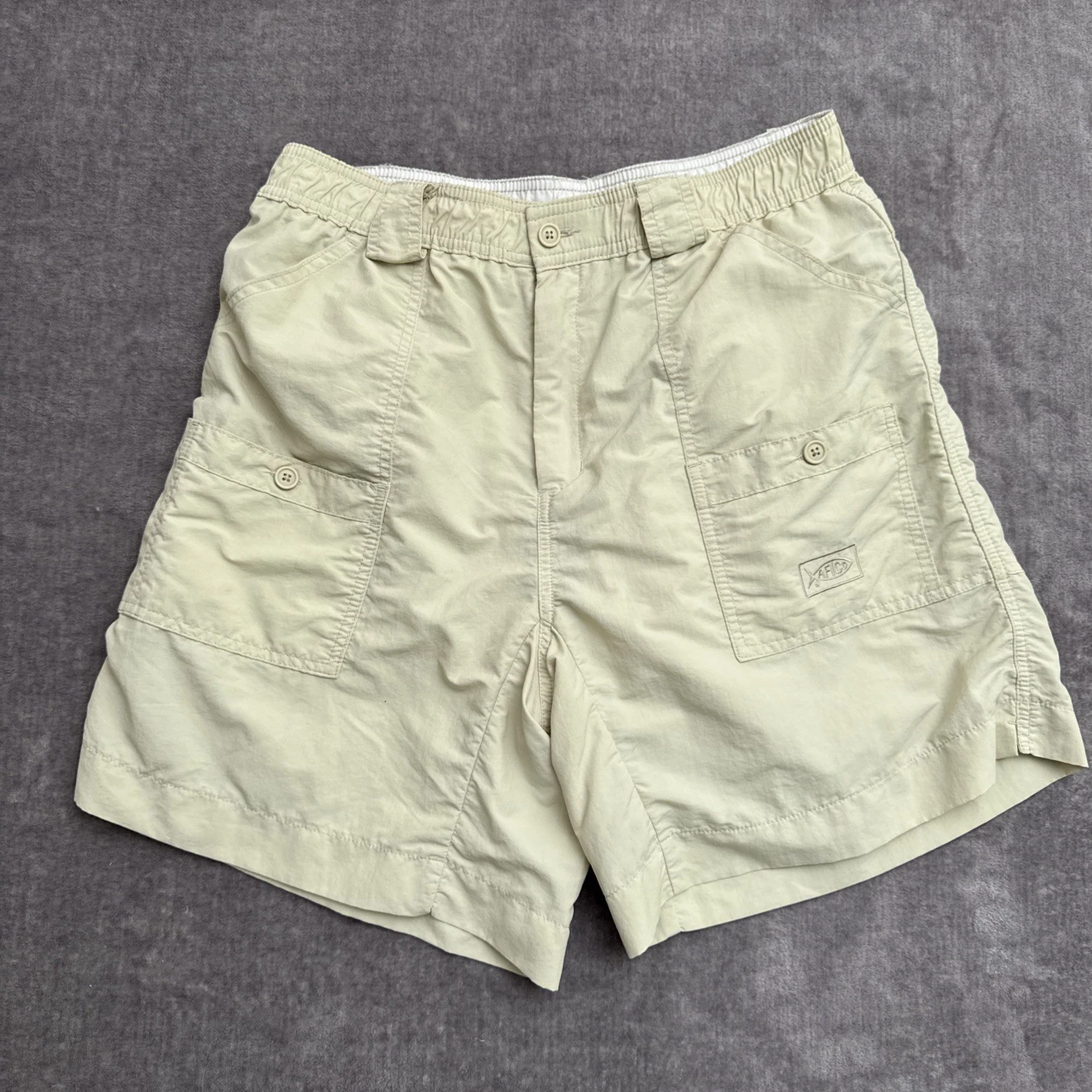 AFTCO Original Fishing Shorts Mens 36 Tan Khaki White Nylon Cargo Outdoor M01