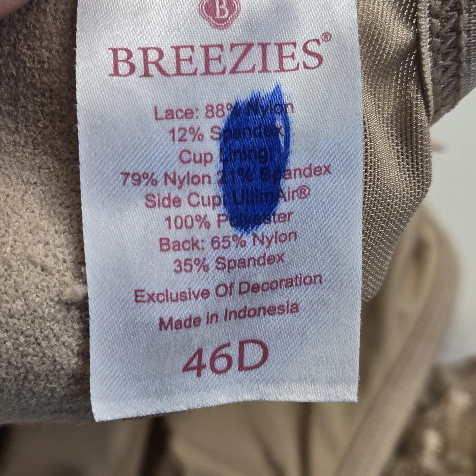 Breezies Women Bra 46D Beige Floral Full Coverage Wireless Lace Bow - Image 3 of 4