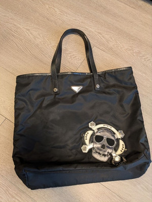 PRADA Nylon Tote Bag Skull Motif Women's Excellent Condition Item From Japan F/S