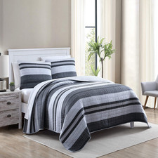 Nautica Queen Quilt Set Reversible Bedding Matching Shams Stripe Room Decor