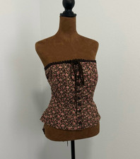 Betsey Johnson Floral Cotton Blend Button Up Lacing Back Y2K Corset Size 8