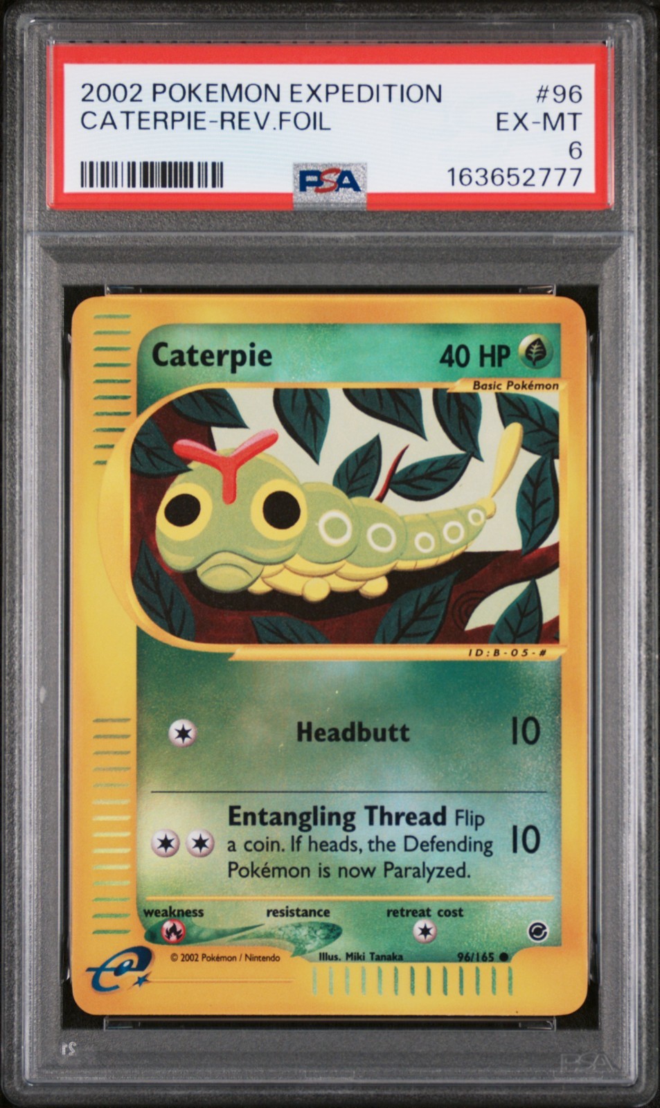 PSA 6 2002 Expedition Caterpie REVERSE Holo Foil Rare 96/165 Vintage Pokemon