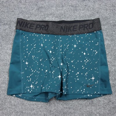 Nike Pro Compression Shorts Womens XL Teal Space Star Print Dri-FIT BV5005-347