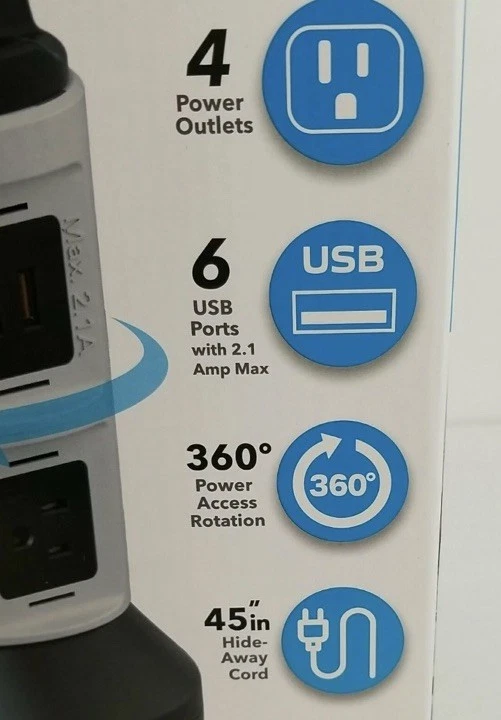 Estación de carga Spin Power by Bell + Howell Protector contra sobretensiones 4 tomas / 6 USB X Foto 3 de 4