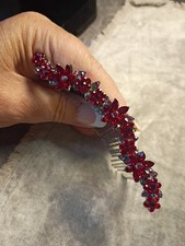 Beautiful Red Rhinestone Flowered 4 Inch Hair Comb. J4