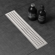 12 Inch Linear Shower Drain with Removable Quadrato Pattern Grate Cover