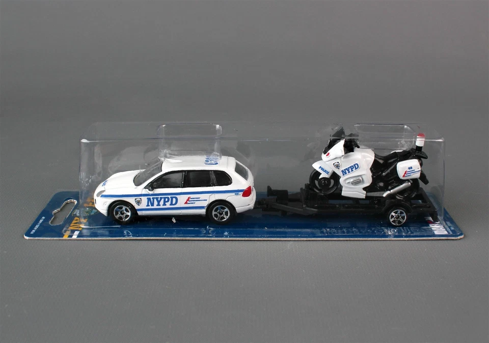 Coche de policía de Nueva York "Porsche" con motocicleta de tráfico "DieCast" 1/64 Foto 2 de 3