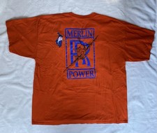 Vintage Merlin Power Rolls Royce T-Shirt XXL Orange Double Sided Wizard Airplane