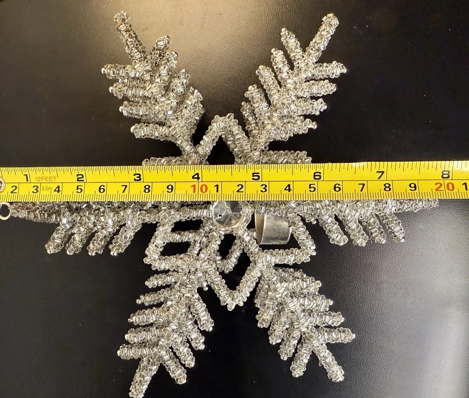 Par de candelabros colgantes vintage con cuentas de copo de nieve decoración de alambre transparente Foto 4 de 4