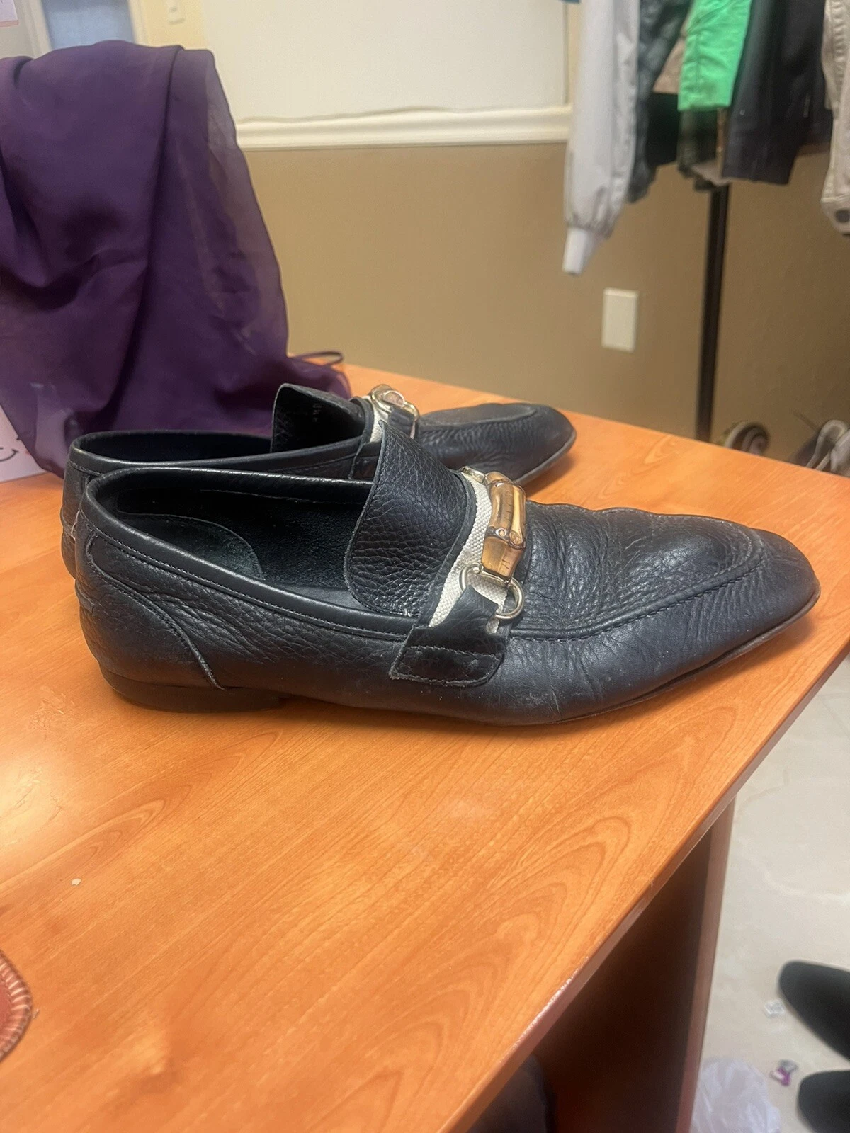 Mocassins homme Gucci en cuir noir bout bambou taille 8,5 fabriqués aux États Unis en ITALIE