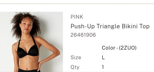 Victoria Secret PINK Swim Bikini Top Black Rosegold Large Triangle Halter Padded - Picture 2 of 11