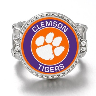 Clemson Tigers Silver Women's Crystal Accent Football Ring w Gift Pkg D12