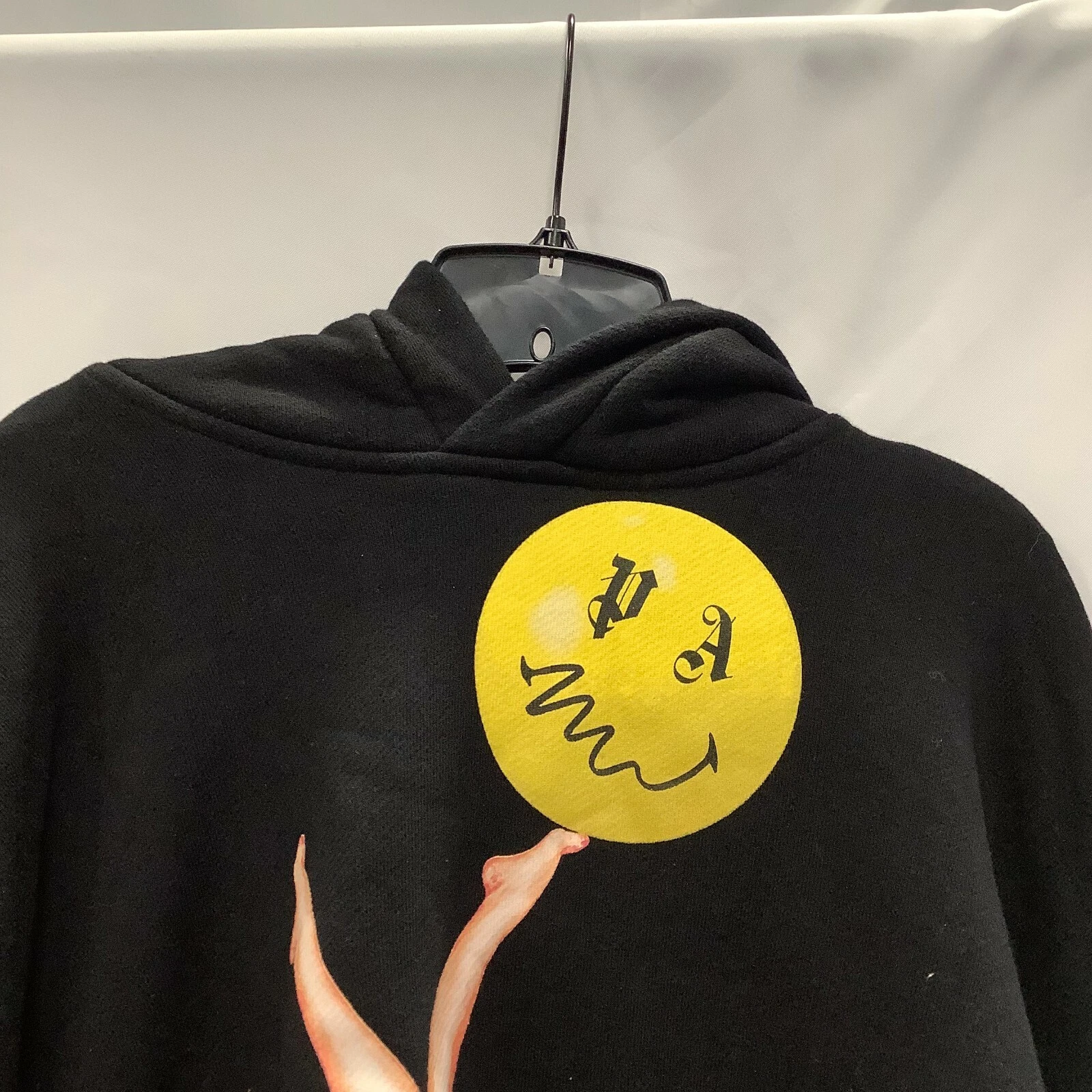 PALM ANGELS Felpa con cappuccio pullover da uomo Smiley Edition giocoliere pin up nera rosa taglia XL