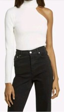 Bardot One shoulder Knit Turtleneck Ivory Sz M NWT