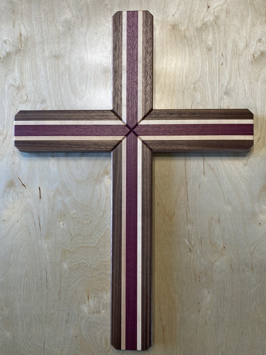 Wooden Cross Exotic Purple Heart & Walnut & Maple Large 24