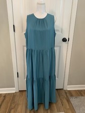 New Eileen Fisher Washed Silk Tiered Dress River Sz L