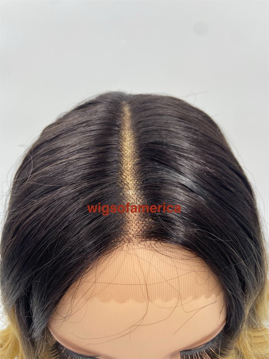 Golden Blonde Wig Ombré Dark Brown Curly Lace Front Middle  display picture 1