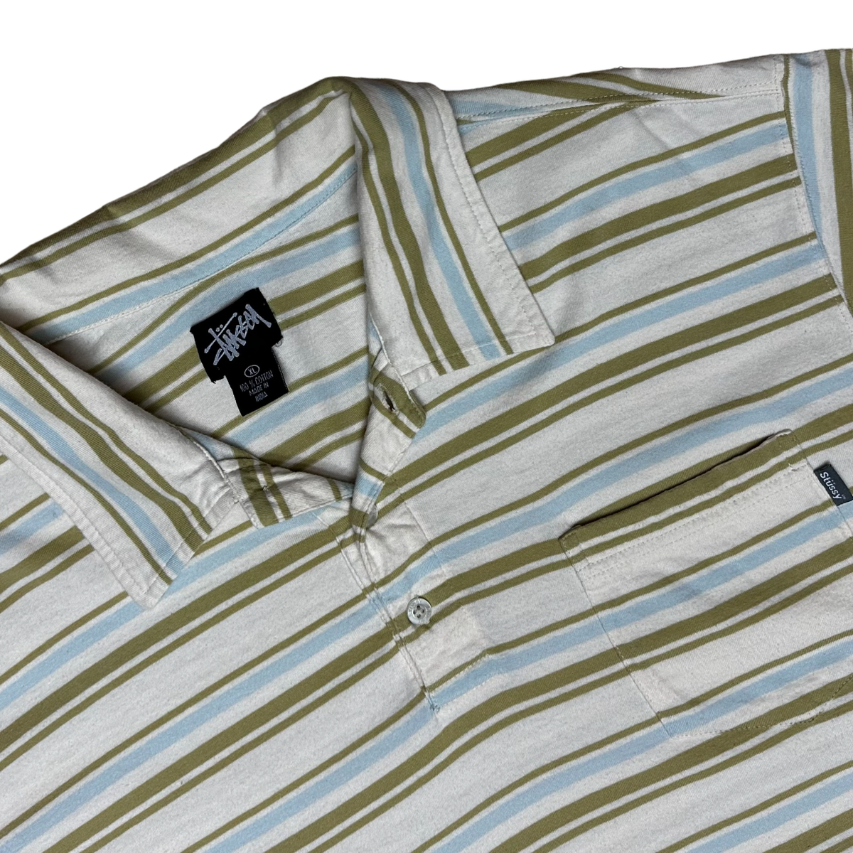 Stussy Vintage Short Sleeve Striped Polo Shirt - Men, Beige Stussy Vintage Short Sleeve Striped Polo Shirt - Men, Beige