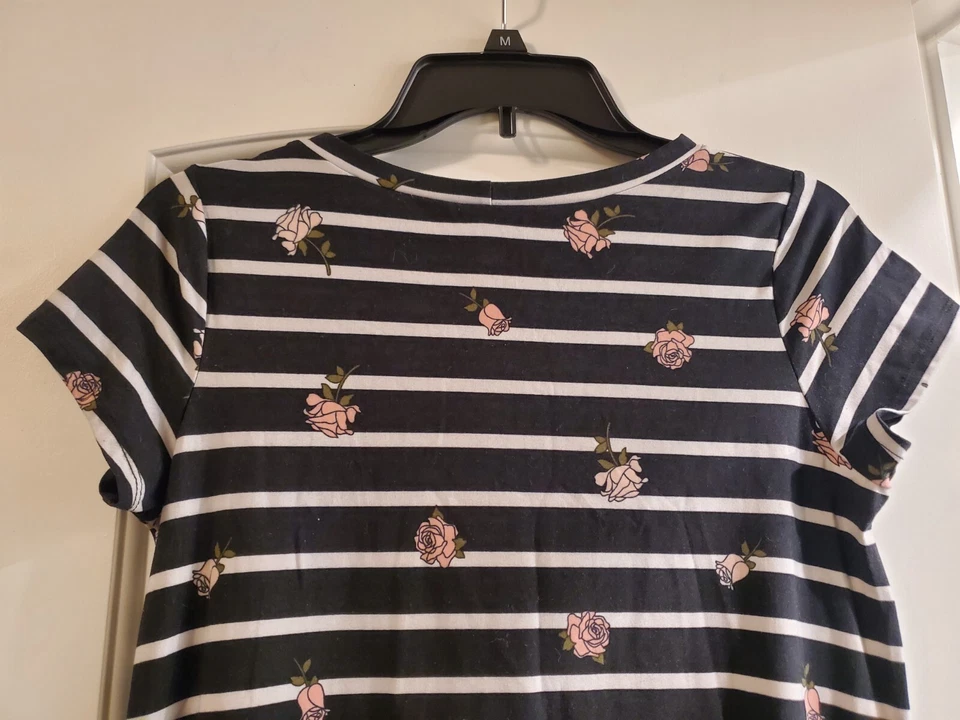 Vestido negro con rayas blancas y estampado de flores Niñas Talla 16 Foto 4 de 4