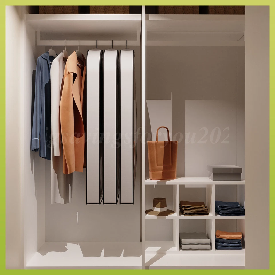 Bolsas de ropa colgantes de 60"" de largo 5 piezas para almacenamiento en armario bolsa de vestir transparente reforzada Foto 3 de 4