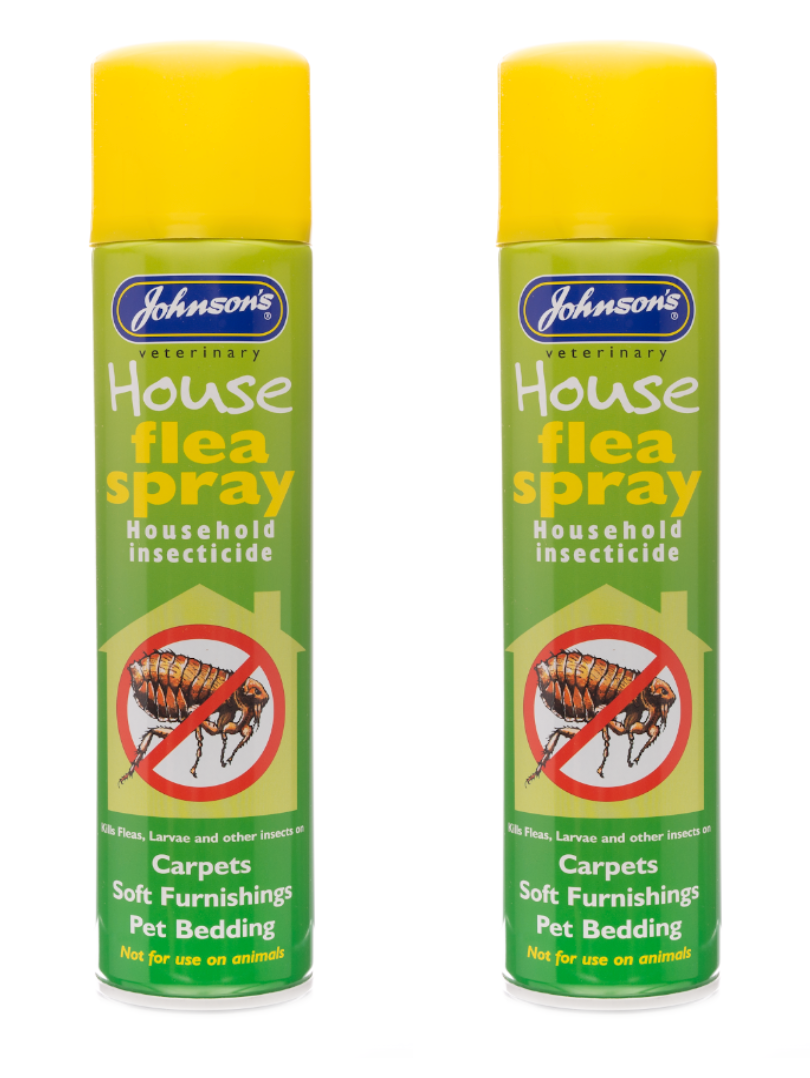 2 x 400ml Johnson's House Flea Spray  kills fleas, larvae & other insects
