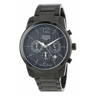 Pulsar PT3287 Men's Chronograph On The Go Black Stainless Steel Analog Watch