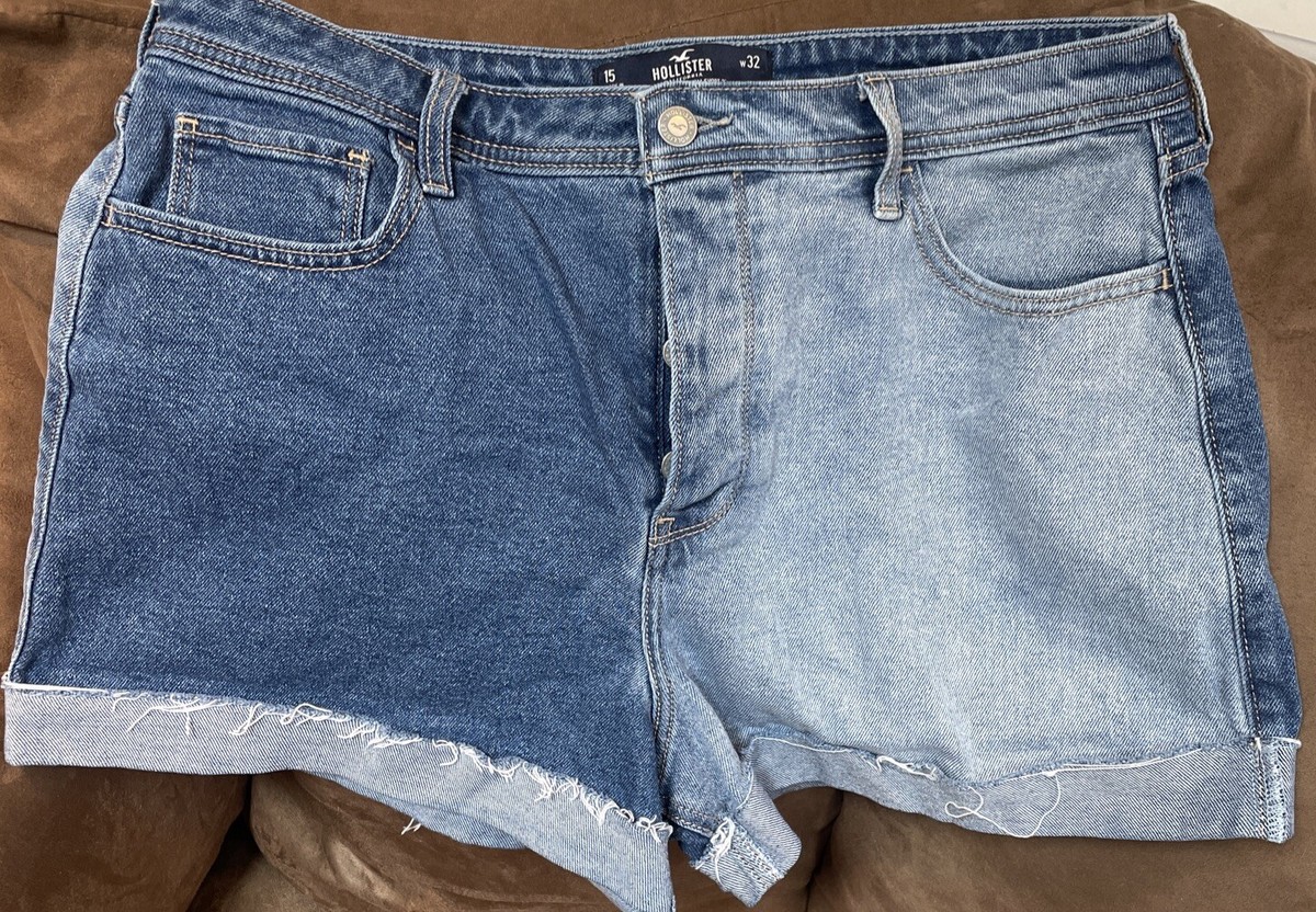 HOLLISTER MOM SHORTS 3” ULTRA HIGH RISE SZ 15 W32 TWO-TONE BUTTON