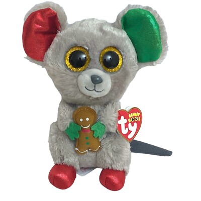 TY Beanie Boos - Mac the Grey Mouse Christmas Holiday 6'' Plush Glitter Eyes
