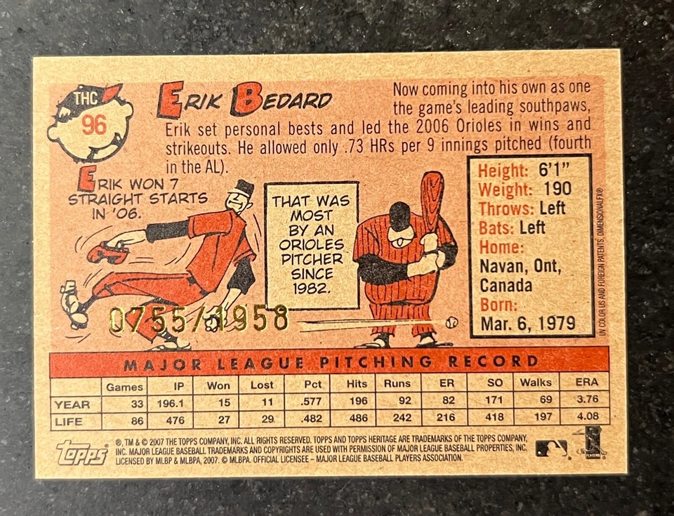 2007 Topps Heritage Chrome Erik Bedard #96 755/1958 - Image 2 of 2