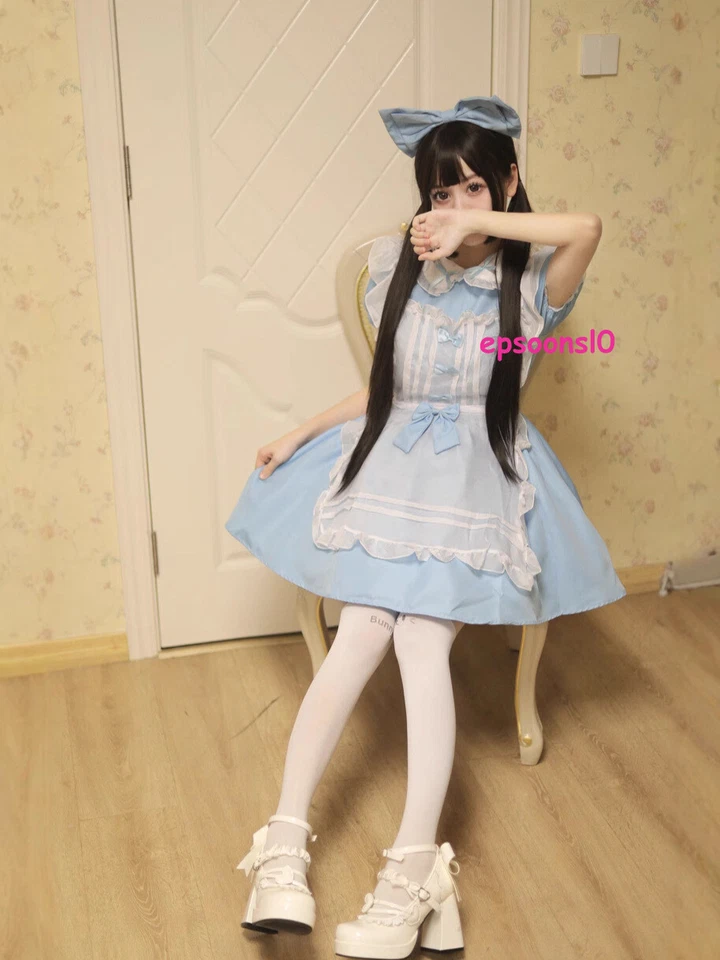 Niñas Traje de Criada Ropa de Lolita Netflix Live Show Juegos con disfraces Vestido Azul Foto 3 de 4