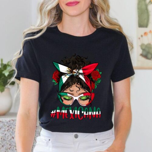 Mexicana Girl Messy Bun Viva Mexico Mexican Independence Day Unisex T-Shirt