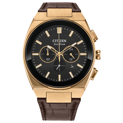 Citizen Men's Quartz Chronograph Luminous Brown Leather Watch 43
