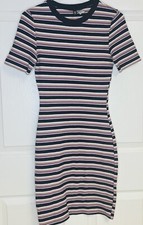 H & M Divided Sweater Dress Womens Sz 8 Midi Casual Stretch Striped Blue Mauve