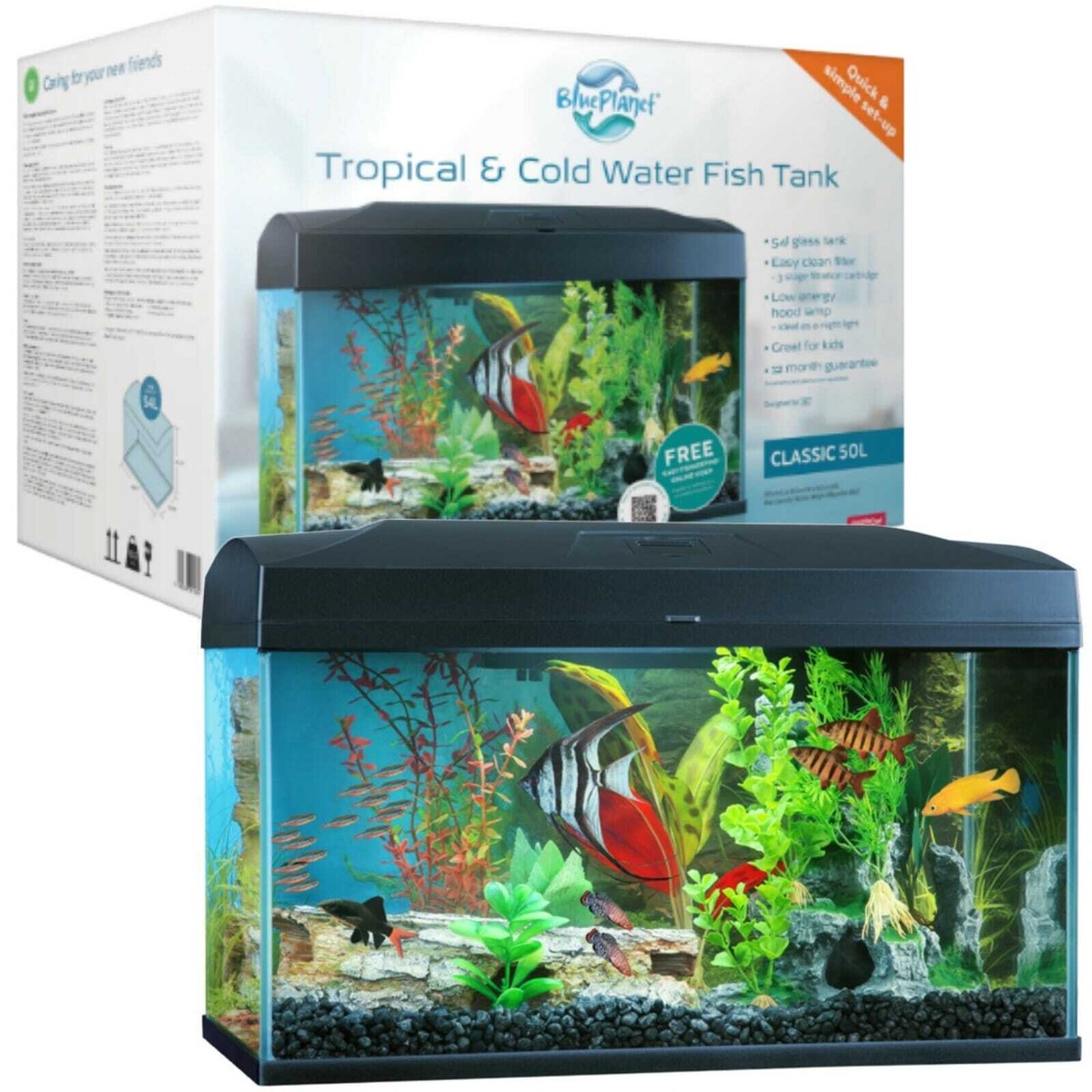 Blue Planet Classic 50 54L Fish Tank with Heater Blue