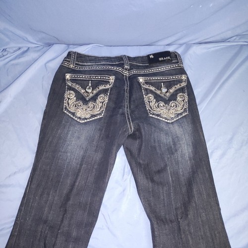 Grace IN LA Embroidered Rhinestones Studs Bootcut Denim Jeans Size 9 Misses Jr - Picture 3 of 7