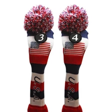 USA Majek Golf #3 & 4 Hybrid Headcovers Pom Pom Knit Classic Vintage Look