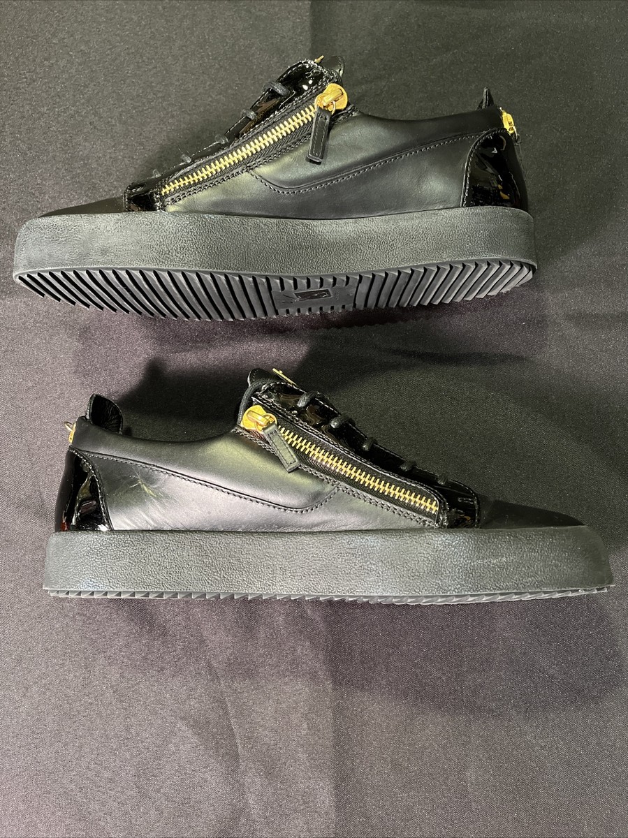 GIUSEPPE ZANOTTI LEATHER GOLD ZIPPERS LOW TOPS SNEAKERS 46 US 13