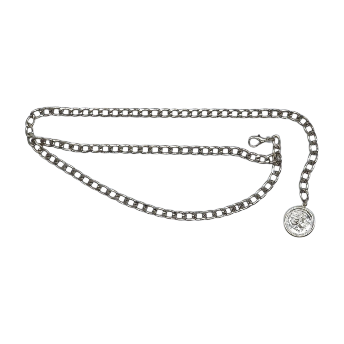 Women Silver Metal Chain Link Waistband Belt Medallion Coin 